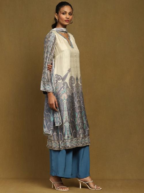 Off White & Blue Joshika Suit Set