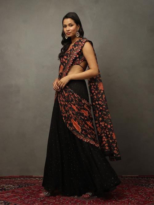 世界的に Black Blouse Stitched with Saree Drape Jeena トップス