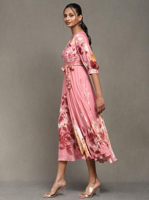 シルクRitu Kumar for Judith Ann ぼたん花柄ワンピース 70s Vintage Ritu Kumar Judith Ann Silk Floral Block Print