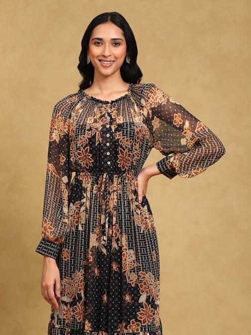 シルクRitu Kumar for Judith Ann ぼたん花柄ワンピース 70s Vintage Ritu Kumar Judith Ann Silk Floral Block Print