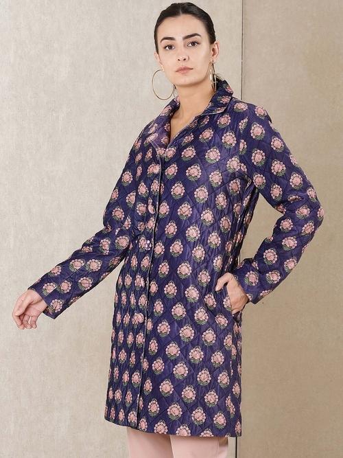 Dark Purple Printed Velvet Jacket