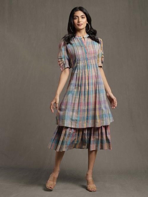 Multi-Color Layered Dress With Pin Tuck Details