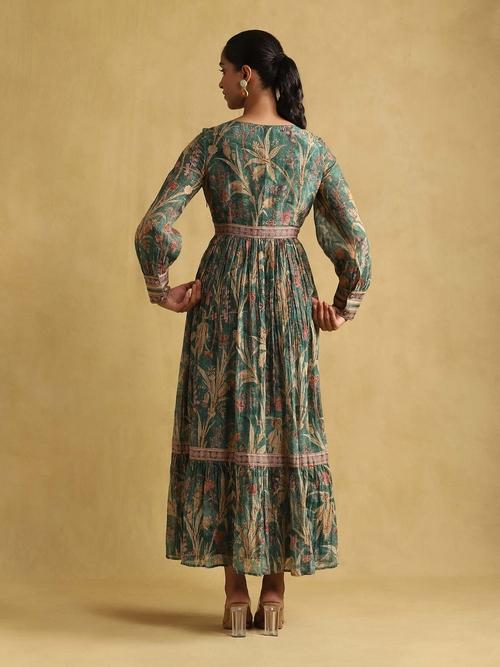 Green - Natural Dyed Bagru Block Print Chanderi Silk 3pc Unstitched Dress Material 31 main image 1