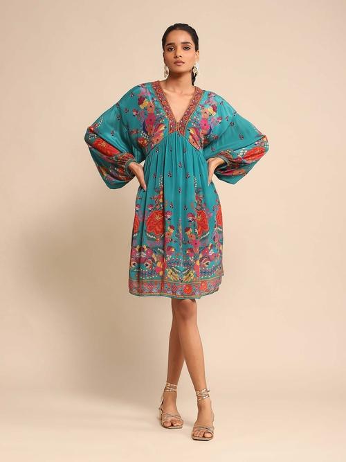 シルクRitu Kumar for Judith Ann ぼたん花柄ワンピース 70s Vintage Ritu Kumar Judith Ann Silk Floral Block Print