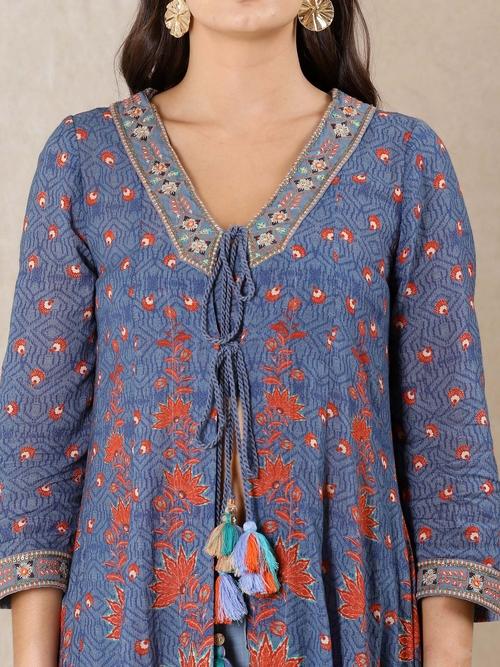 Blue Embellished Festive Kurta