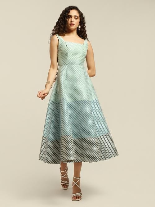 Blue Eloise Jacquard Long Dress