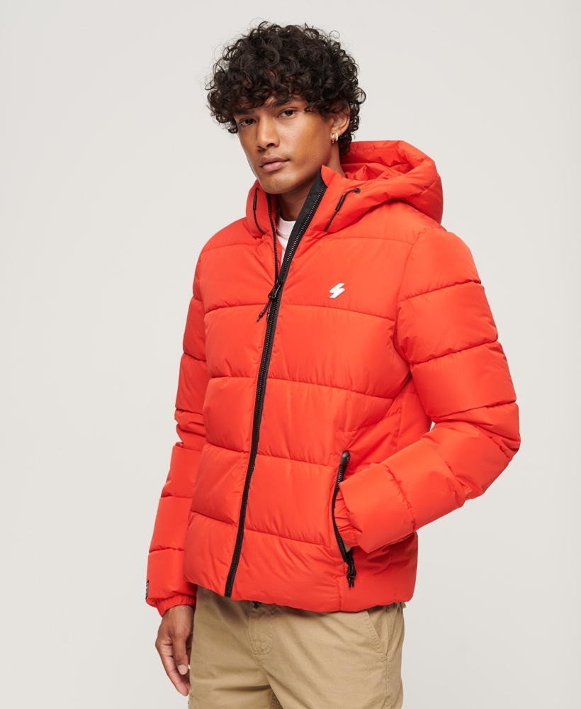 Men's Sports Puffer Hooded Jacket in Bright Red