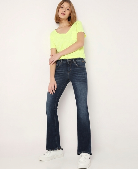 ASAGAO WOMEN'S BOOT CUT DARK BLUE JEANS