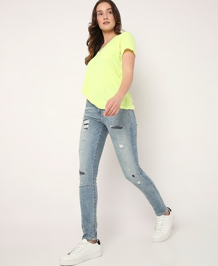 AJISAI WOMEN'S SKINNY LIGHT BLUE JEANS