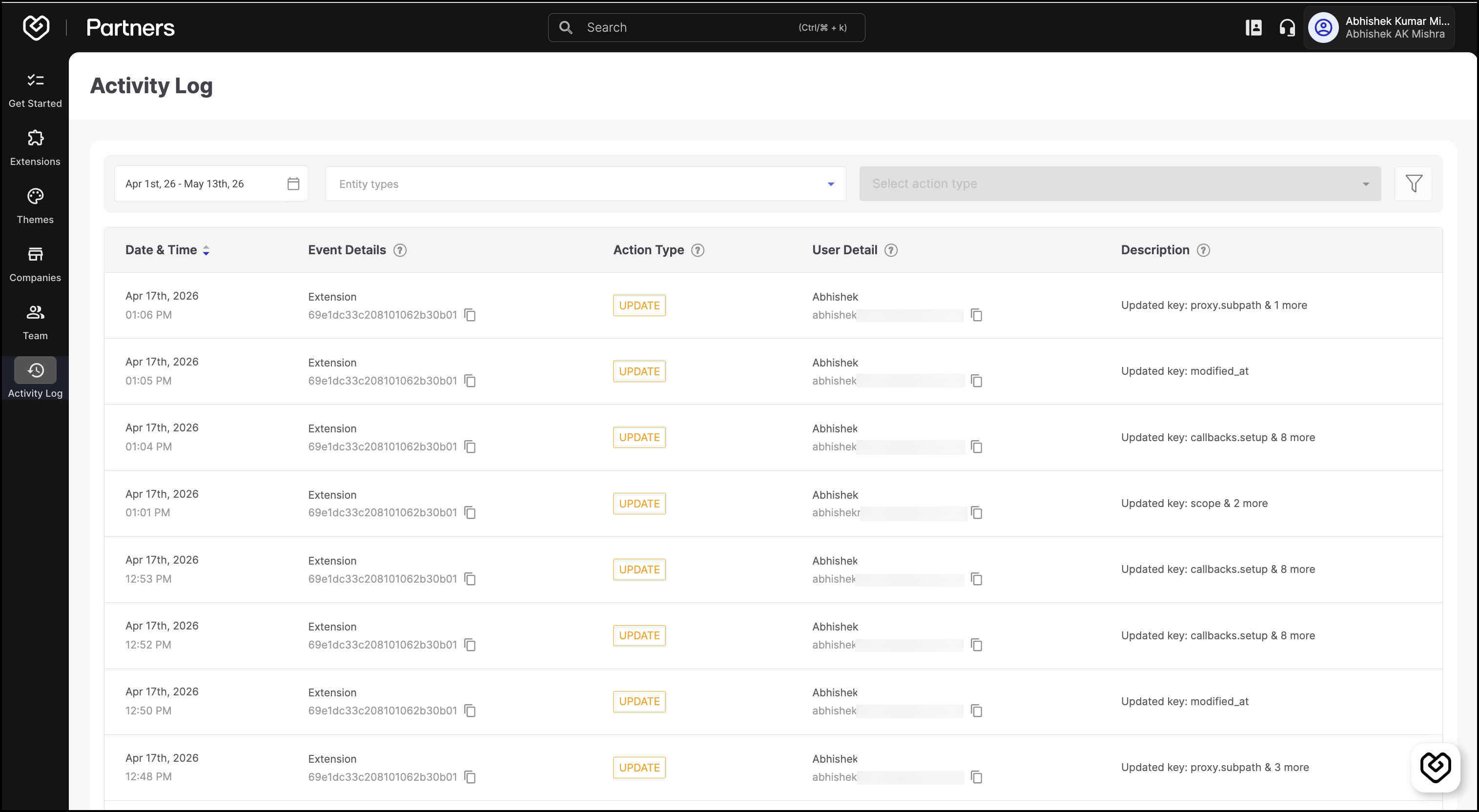 Activity Log tab