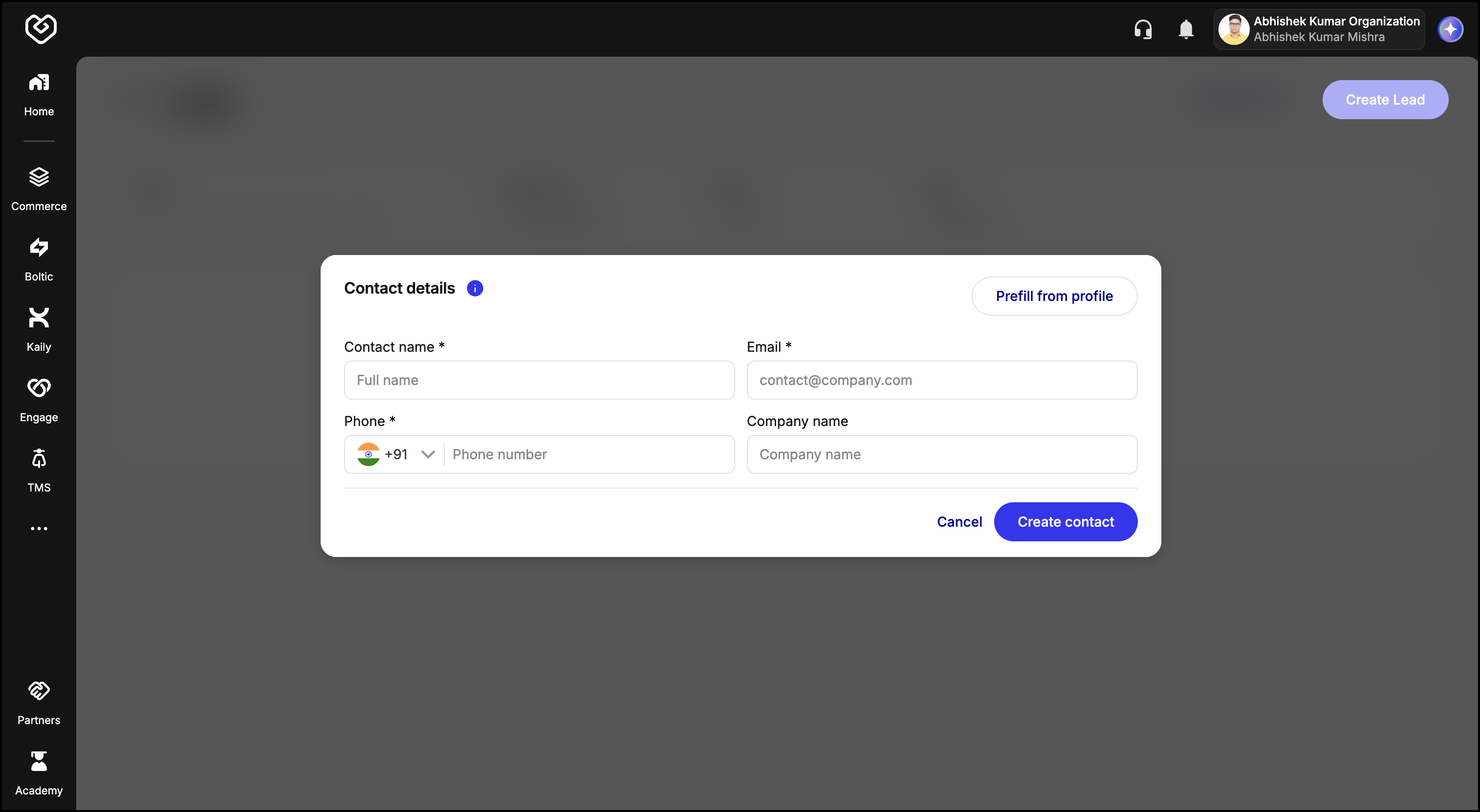 Create Contact popup