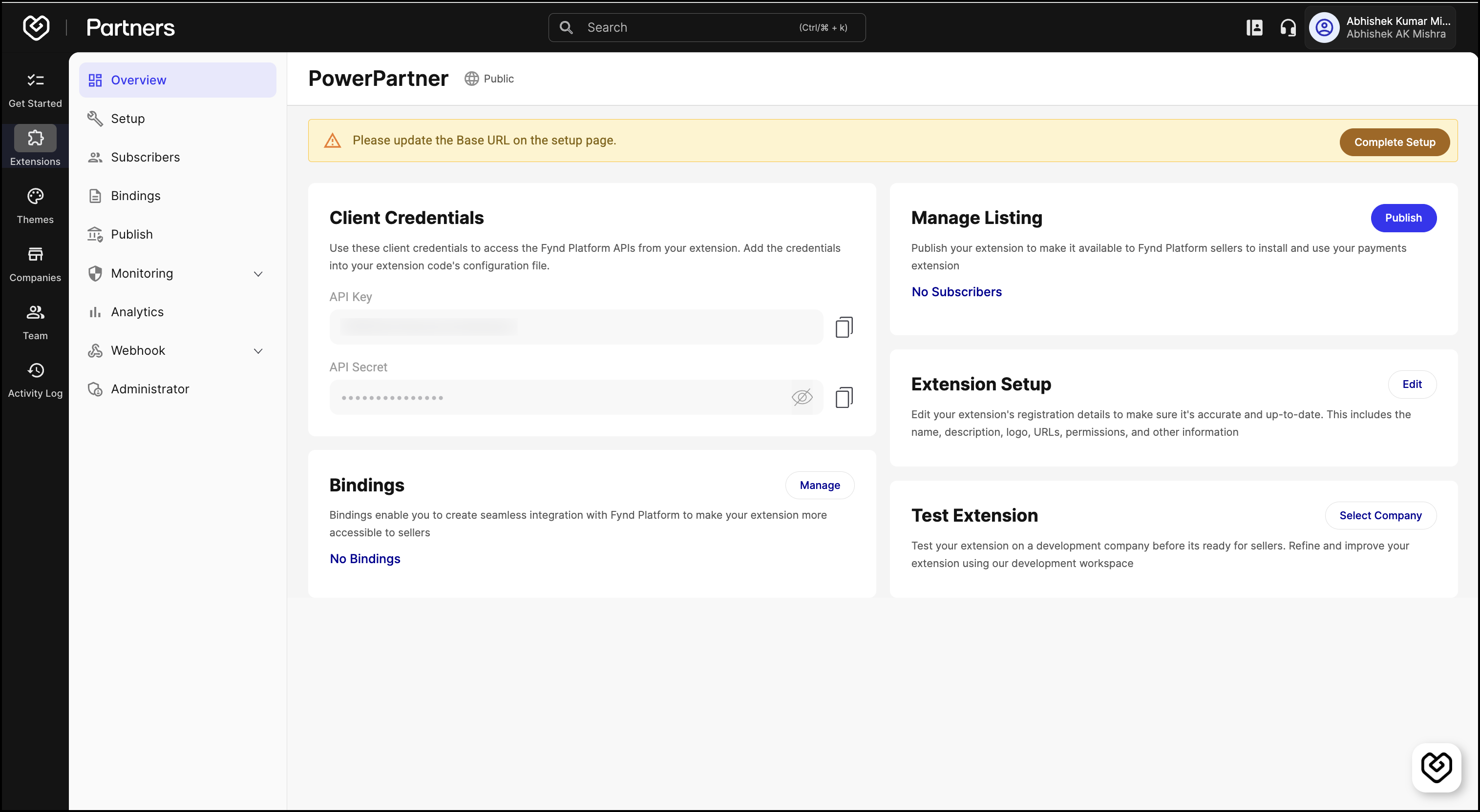 Created Extension Page