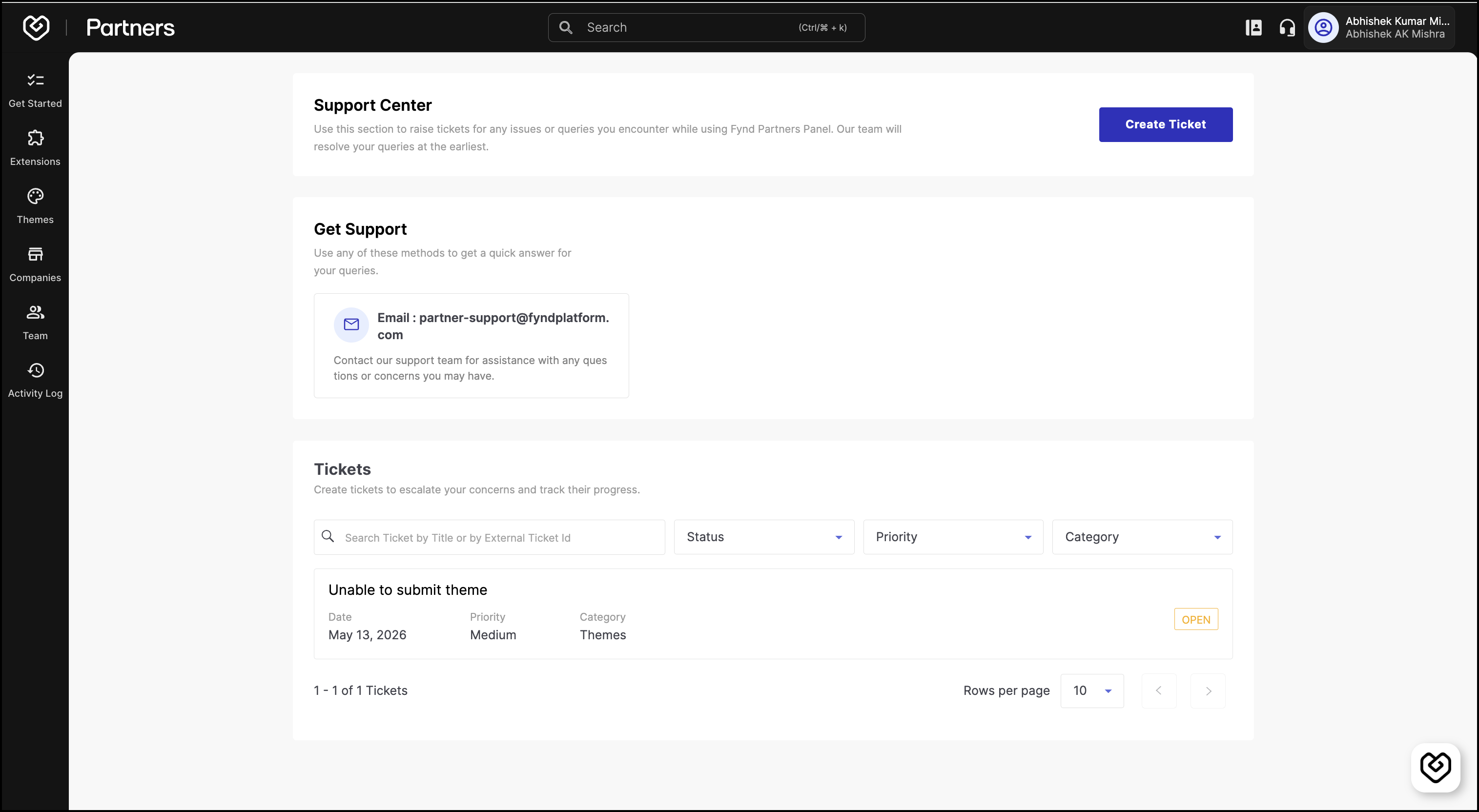 Create Ticket Page