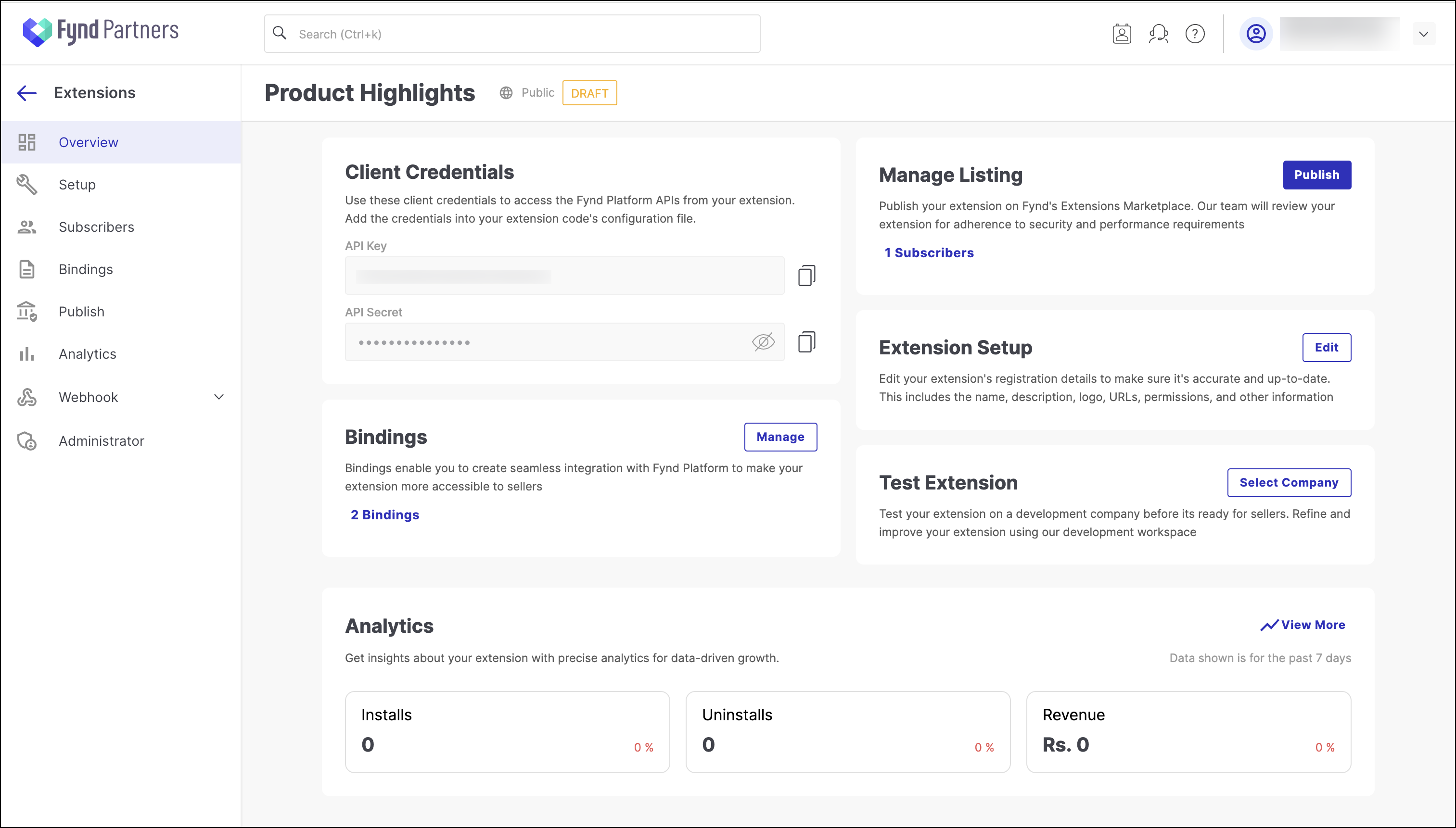 Created Extension Page