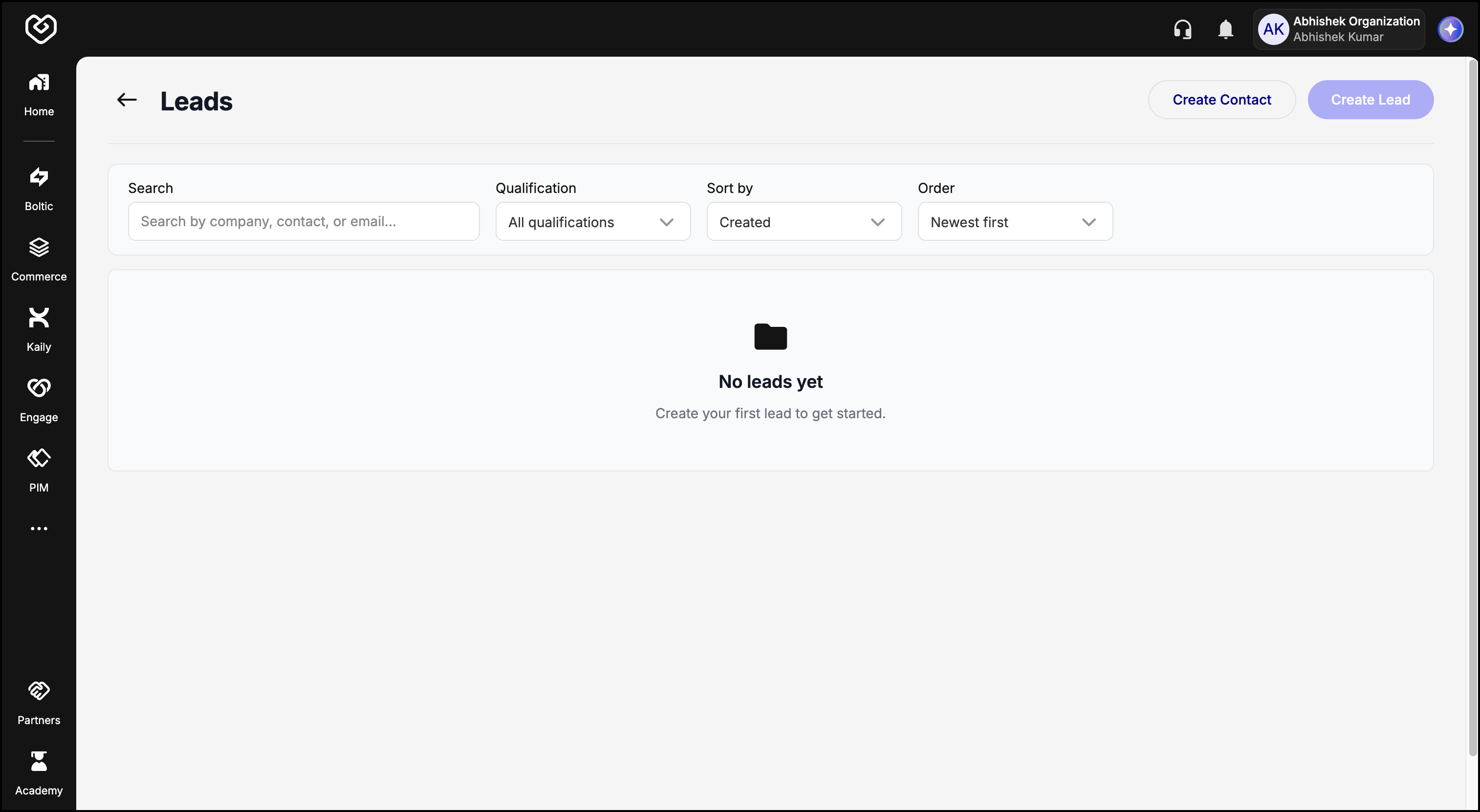 Leads page for Create Contact