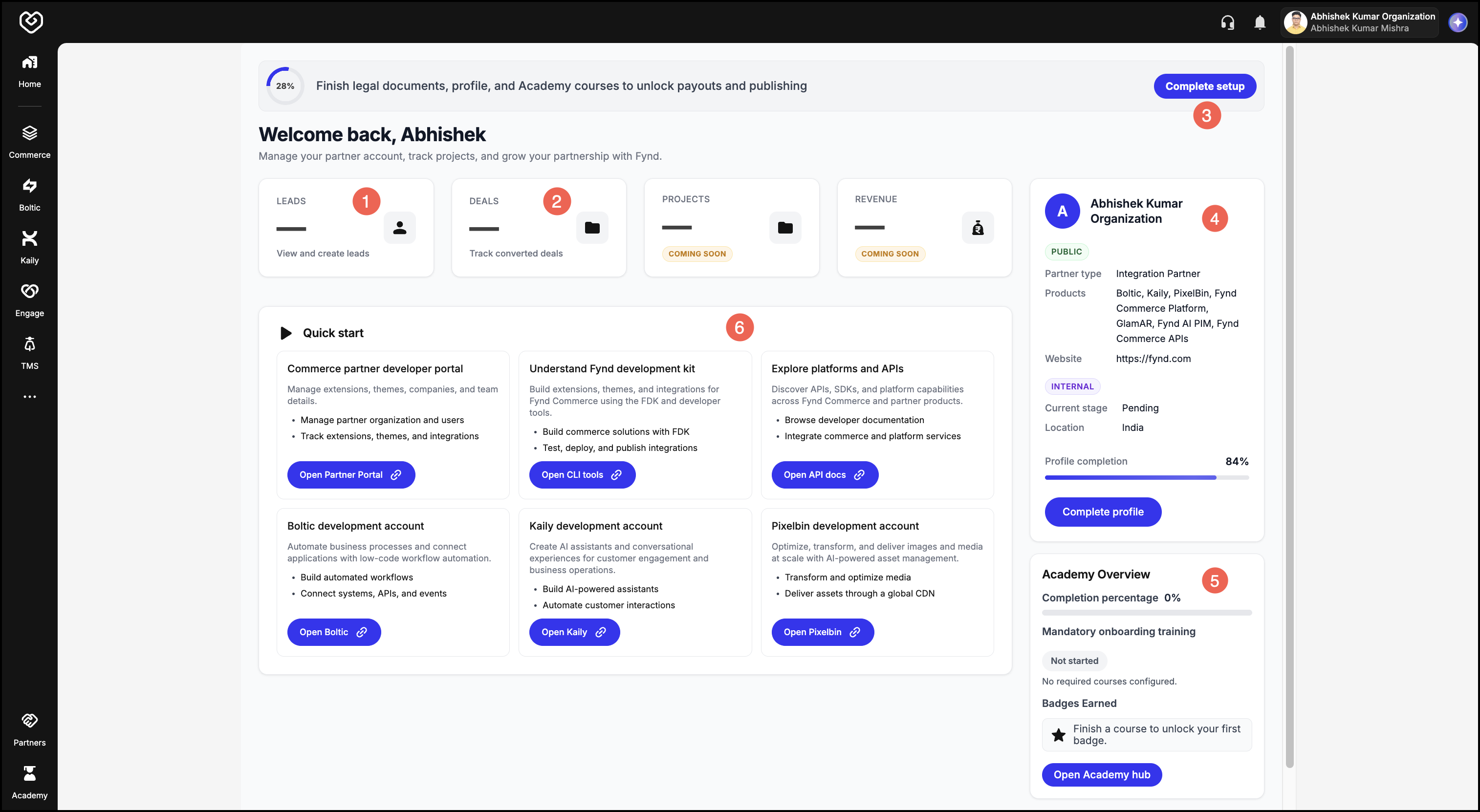 Partners dashboard overview