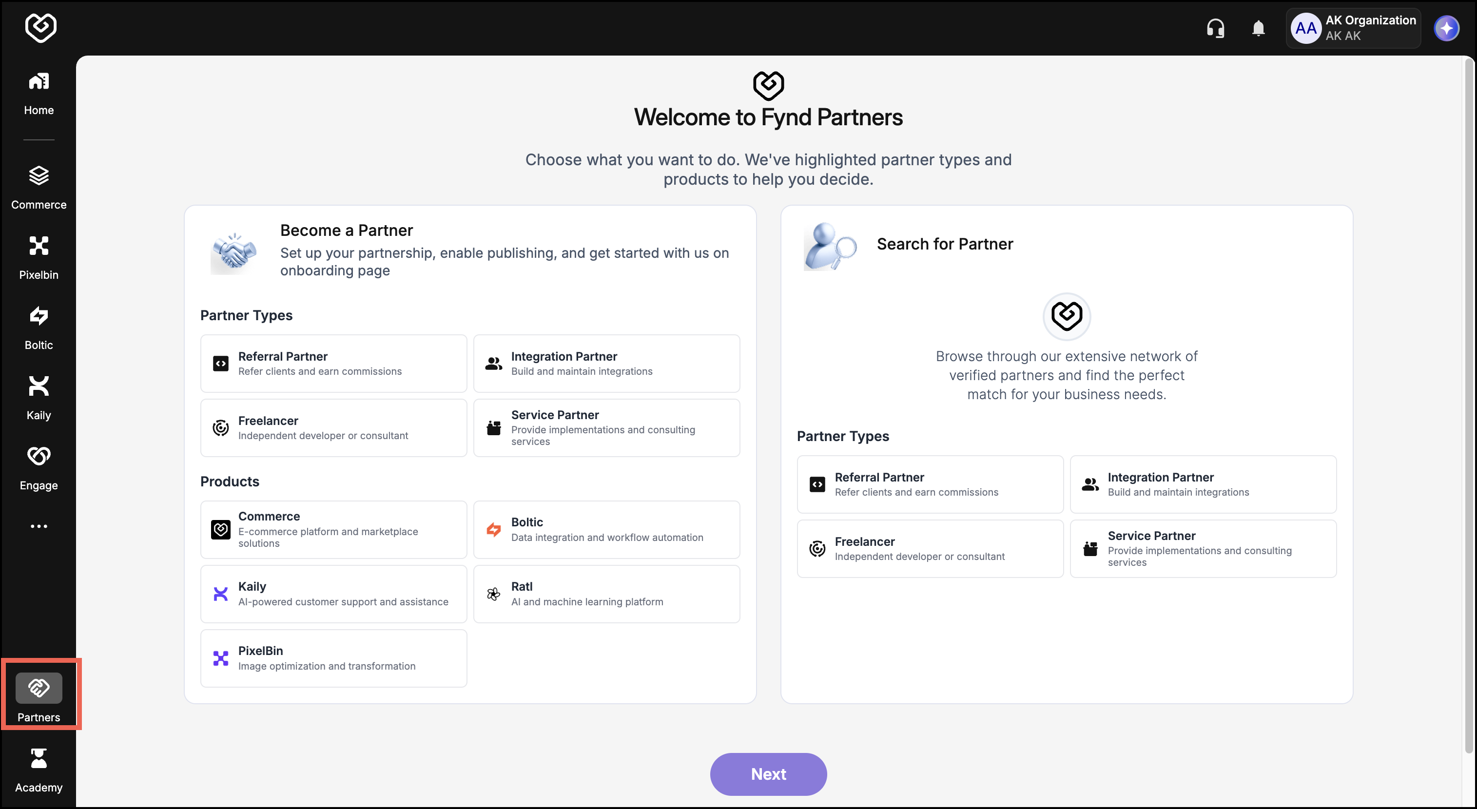 Fynd Partners Onboarding page