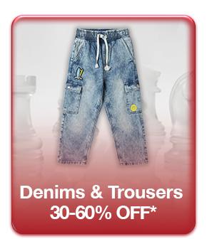 Denims and Trousers sale featuring acid wash cargo pants. Save thirty to sixty percent off on the category.