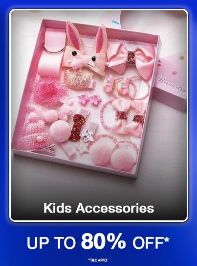 Up to eighty percent off kids pink hair accessories set.