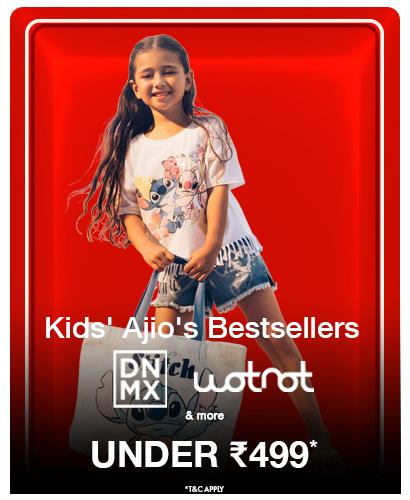 Frendz Must Have Kids' clothing sale. Styles starting from 199 rupees. Boy in tee and jeans, girl in printed leggings.