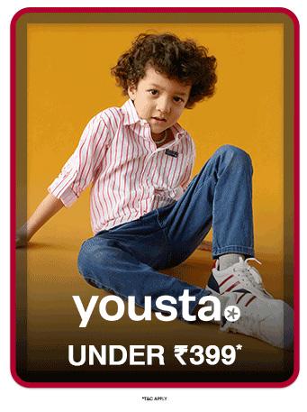 Yousta kids clothing promotion. Items available under 399 rupees.