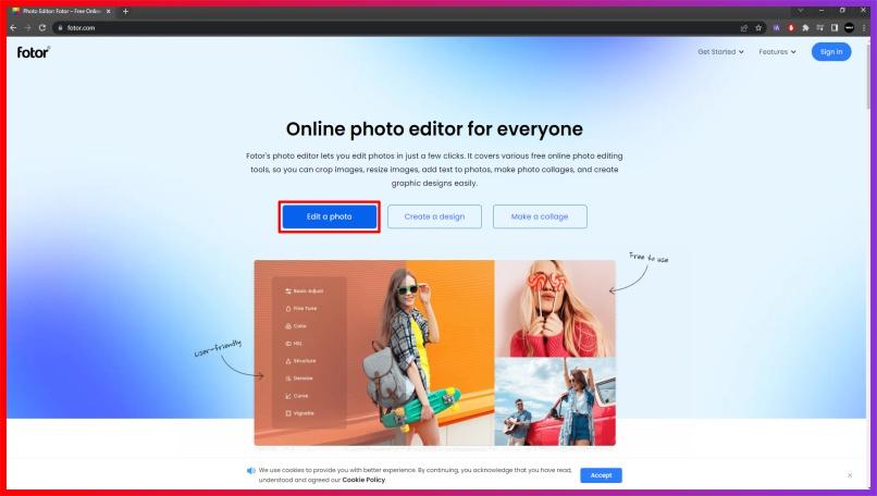 Homepage of fotor photo editor