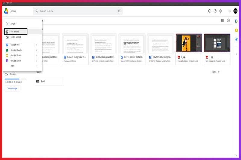  เข้าสู่บัญชี Google Drive ของคุณและอัปโหลดไฟล์ PDF ที่คุณต้องการลบพื้นหลัง