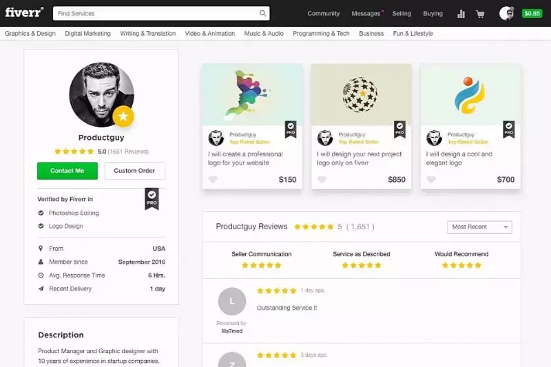 Home Screen of Fiverr