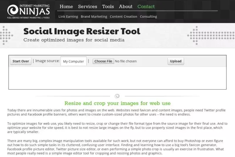 Home Page of Social Media Resizer Tool