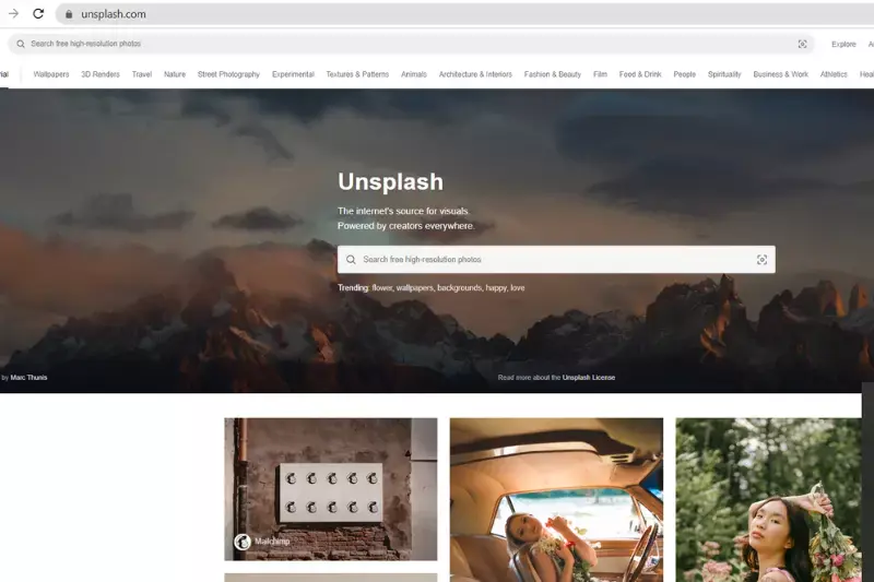 Homepage von Unsplash