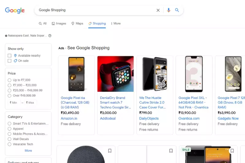 Home Page of Google Shopping