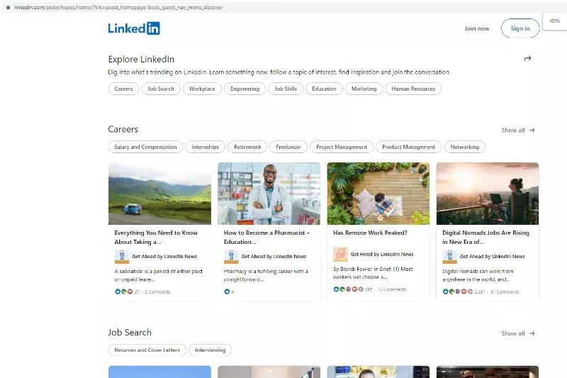Home Page of LinkedIn
