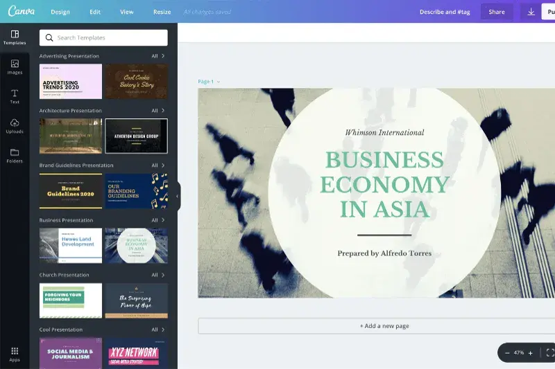 Home Page of Canva