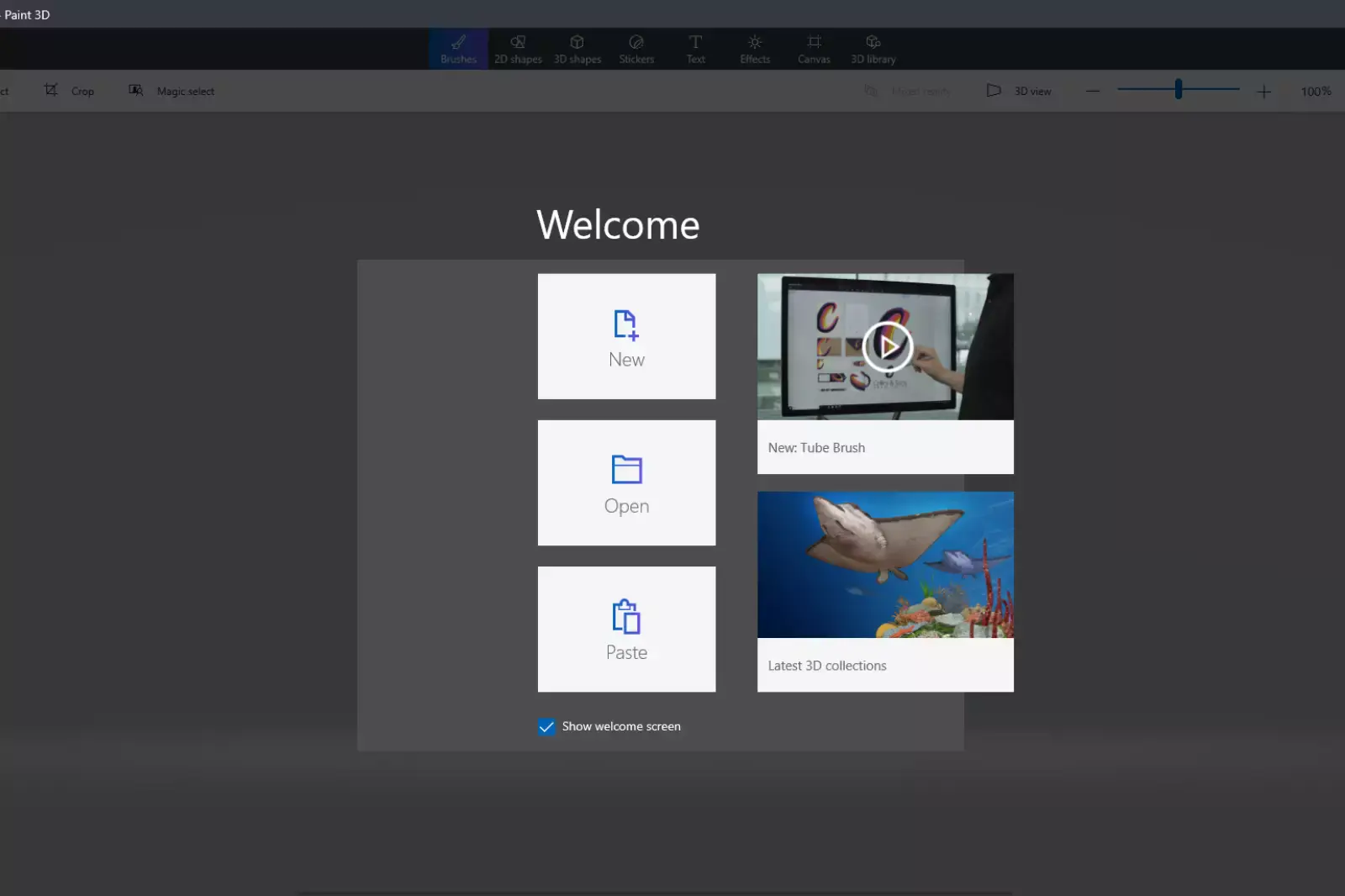 Home Screen of Paint 3D