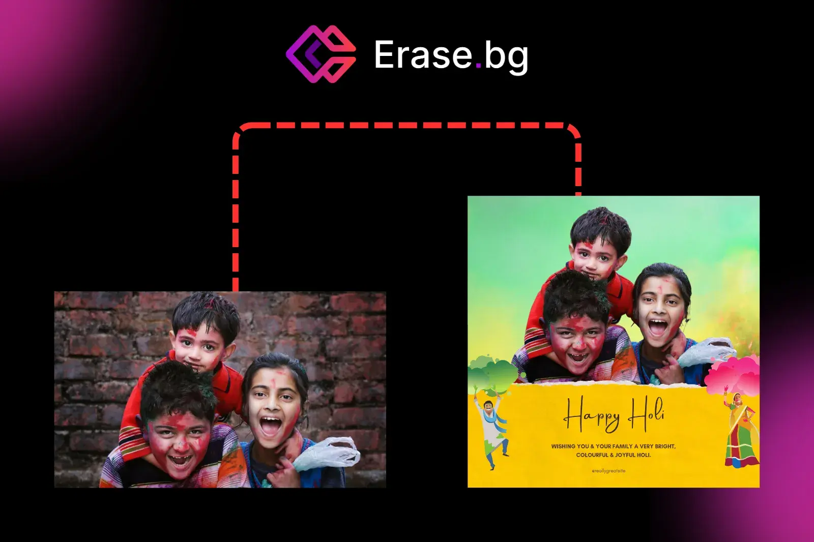 Using Erase.bg to create social media posts for Holi