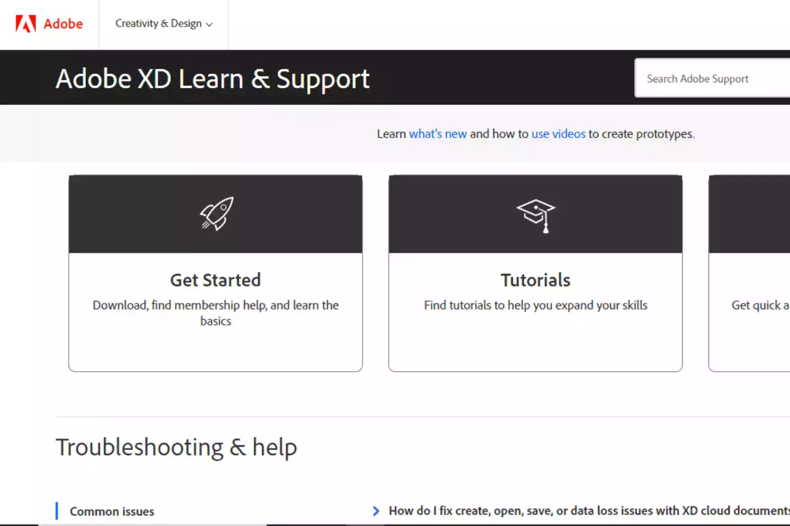 Home Page of Adobe XD