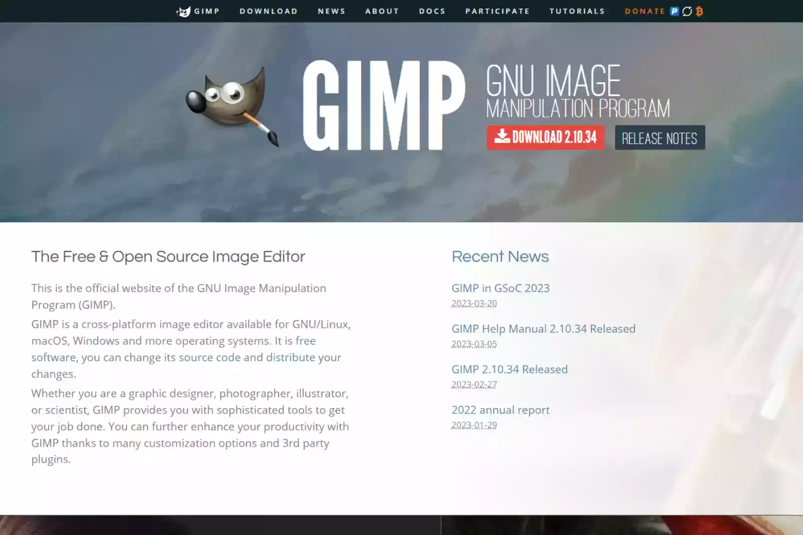 Home Page of GIMP