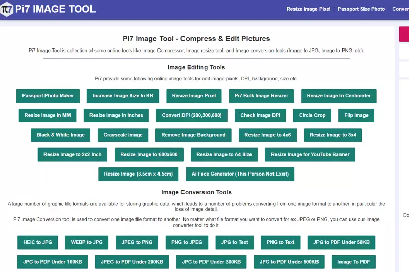 Home Page of Pi7 Image Tool
