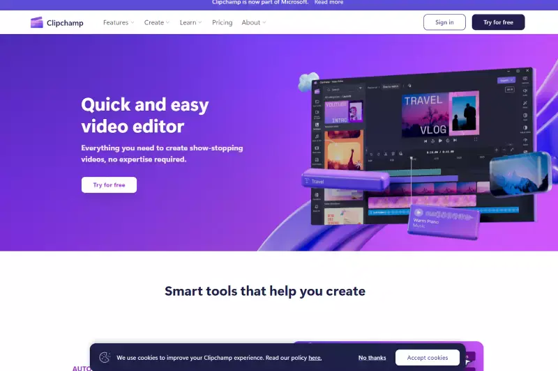 Home Page of Clipchamp 