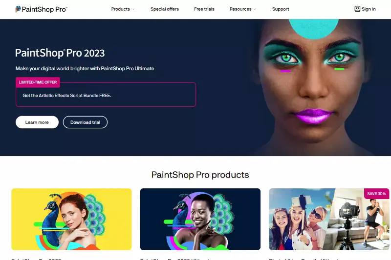 Home Page of PaintShop Pro