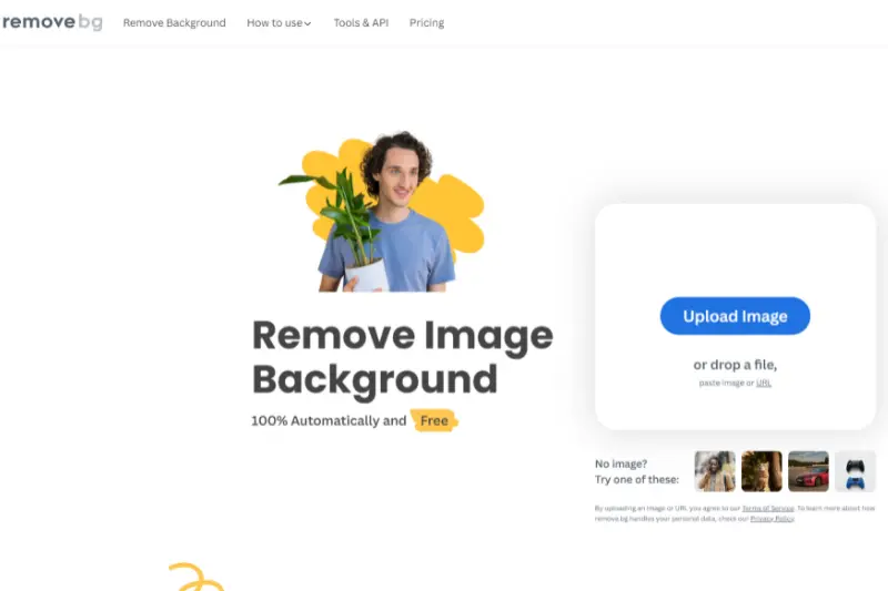 Home Page of Remove.bg
