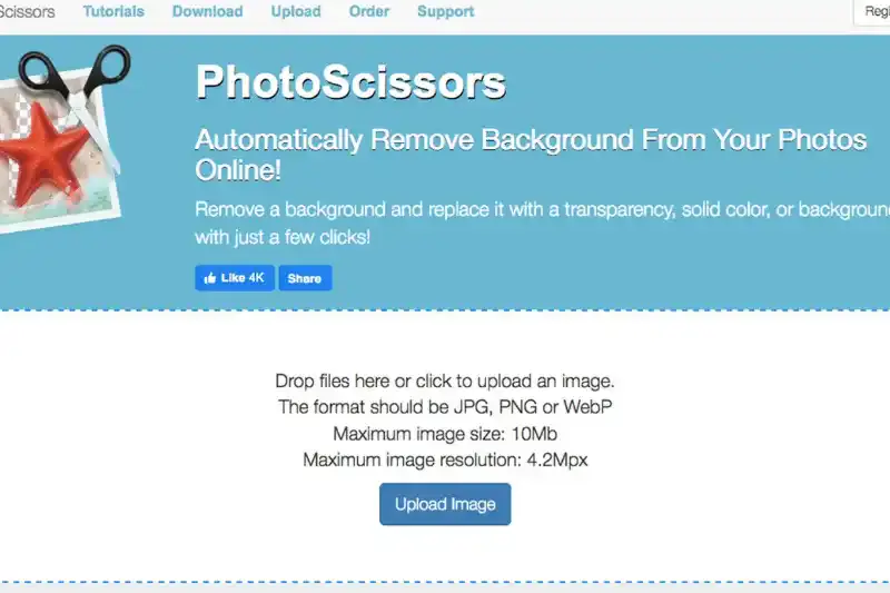 home page of photocissors online