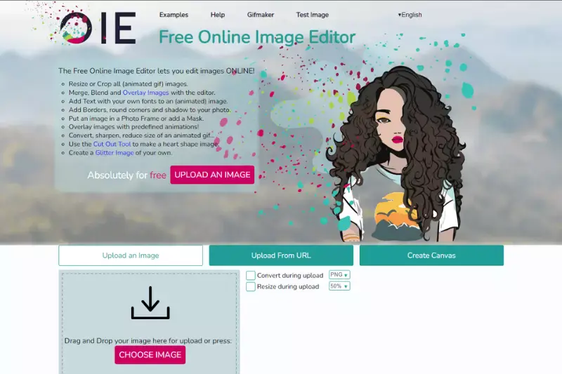 Home page of Online Image Editor