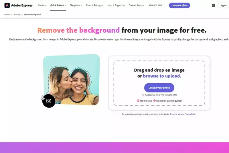 Home page of Adobe Free Image Background Remover