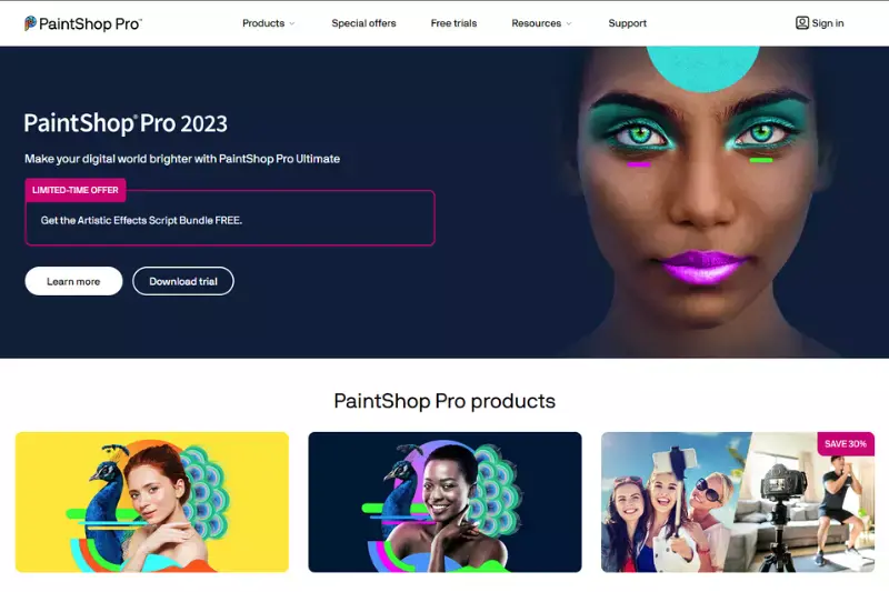 Home page of PaintShop Pro