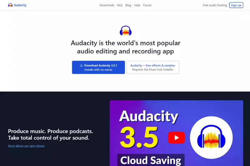 Home page of Audacity