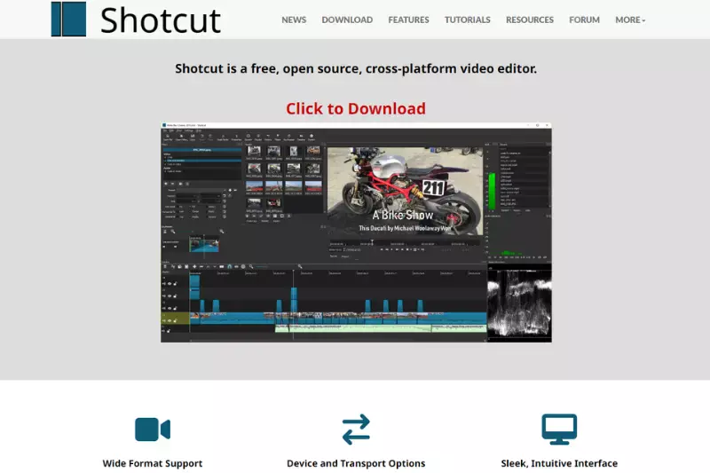 Home page of Shotcut