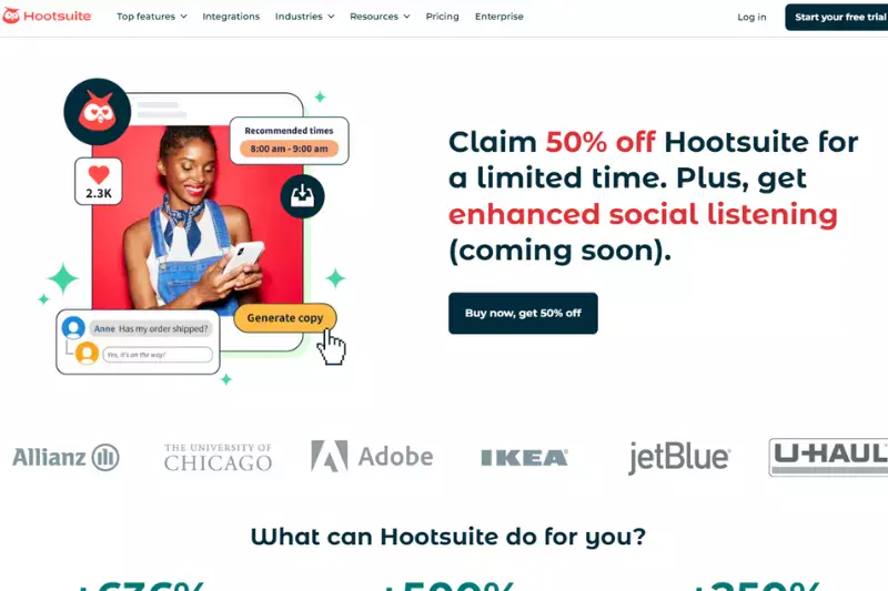 Home page of Hootsuite