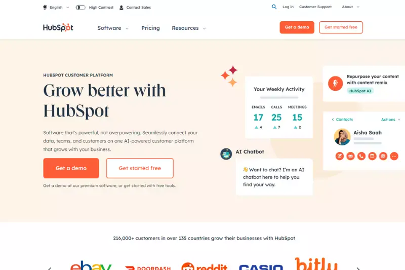 Home page of HubSpot