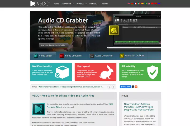 Home page of VSDC Video Editor